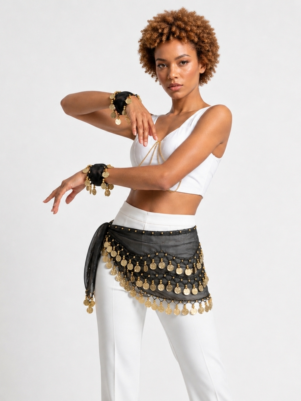 Belly Dance Hip Scarf and Belly Dance Wrist or Ankle Cuffs with Gold Coins NWOT